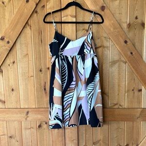 Manuhealii Navy, Lavender, Tan & White Abstract Leaf Print Dress